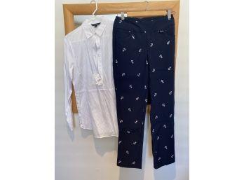 Womens NWT Brooks Brothers Blouse & Lulu B Nautical Pants