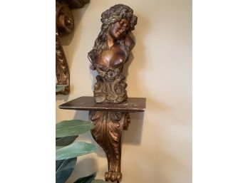 Wooden Shelf And Ceramic Statue