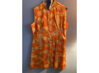 Vintage 1960S Handmade  Korean Orange Sleeveless Dress