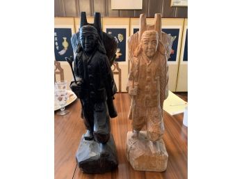 Pair Of Wooden Hand-carved Figures From Korea