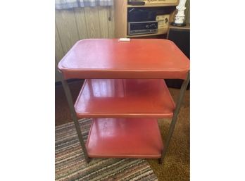 Vintage Red Metal Electronics Cart With Outlet And Plug