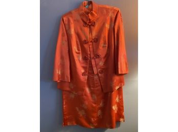 Vintage 1960S Handmade  Korean Matching Orange Coat And Dress