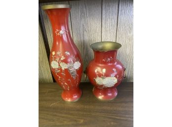 Asian Red Brass Vases