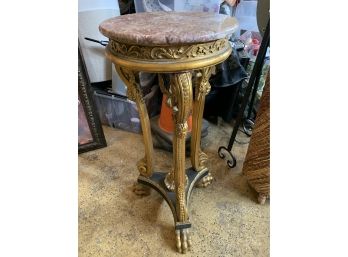 Marble Top And Wood Plant Stand