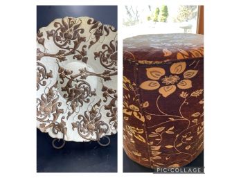 Brown  Floral Footstool & Coordinating Plate