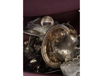 Box Of Assorted Silver Plate