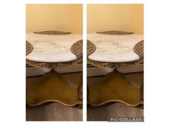 Marble & Wood French Provincial End Tables