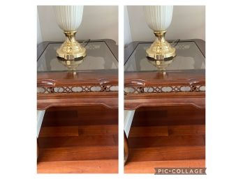 Pair Of Wood With Glass Top End Tables