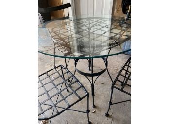 Glass/ Metal Table & 3  Metal Chairs With Pads