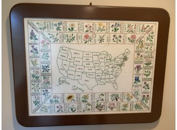 US  Fabric Map Of State Flowers