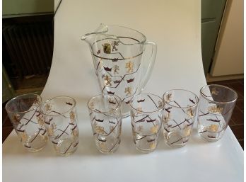 Vintage Corning Glassworks Pitcher And 6 Glasses