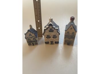 Trio Of Blue Delft Miniature House Decanters