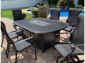 GenSun Grand Terrace Oval Outdoor Table With 6 Chairs, Fire Pit Top