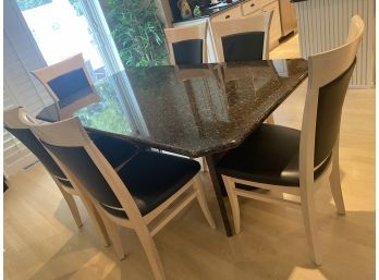 Granite Dining Table With 6 Canadel Chairs - Blonde Wood  With Black Leather Sests
