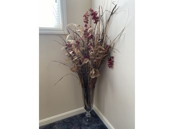 Floral Arrangement In Purple Tinted Glass Vase