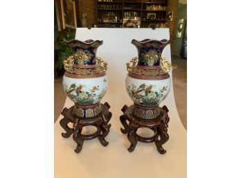 Two Asian Urns With Stands