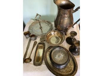 Silver Plate Assortment (candlestick Holders Are Sterling)