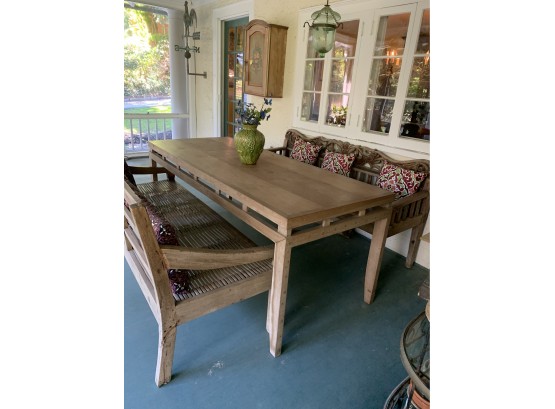 Solid Teak Table With Two Benches