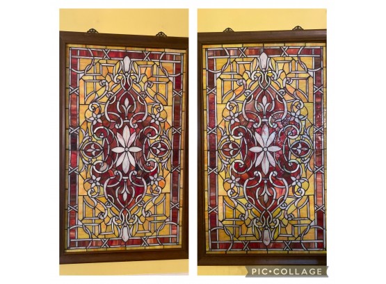 Pair Of Stained Glass Panels