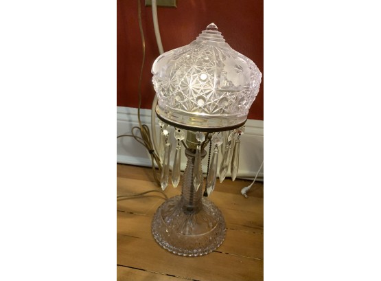 ANTIQUE CRYSTAL LAMP WITH HANGING CRYSTALS