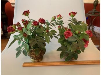 Two Metal Flower Pots (faux Flowers)
