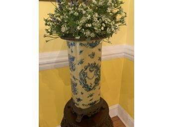 Yellow Vase With Dried Flowers, Metal Base