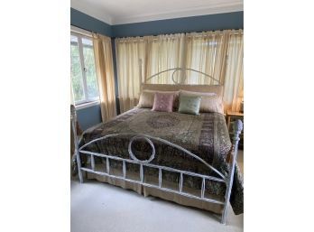 King Size Bed Metal Frame Fabric Headboard With Linens
