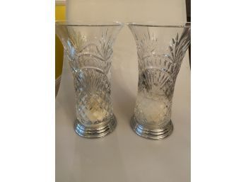 Pair Of Waterford Crystal Hurricane Candle Holders