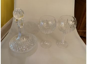 Two Waterford Wine Glasses And Decanter