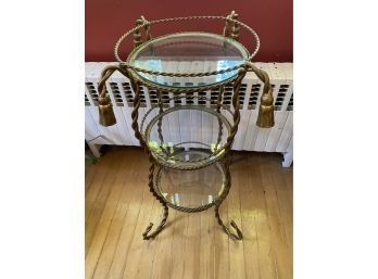 Metal And Glass Tiered Table With Rope Tassel Design