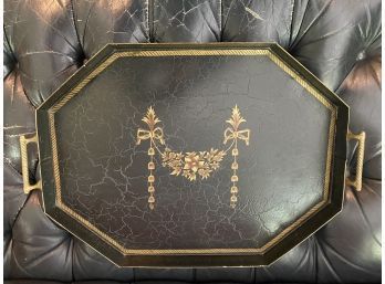 Metal Footed Serving Tray Black & Gold