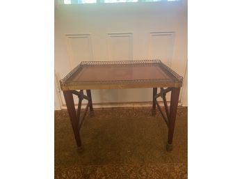 Inlaid Wood Metal Trim Small Low Accent Table
