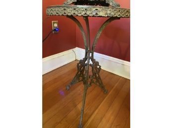 Antique Metal/ Wood Top Table With Woodpecker? Base