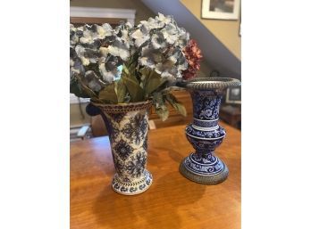 Pair Of Blue & White Vases