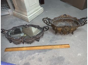 Vintage Metal Tray And Bowl