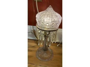 ANTIQUE CRYSTAL LAMP WITH HANGING CRYSTALS