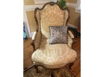 Carved Wood With Floral Design Armchair Ivory, Gold, Paisley Upholstery