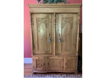 Large Oak Armoire With Wood Carving, Fluid Design Bottom