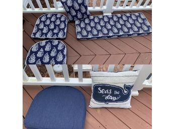 6 Piece Coastal Living Outdoor Furniture Cushions.  Dark Blue And White.