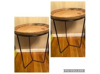 Pair Of Accent  Tables ~ Metal Base, Removable Wood Tray Top