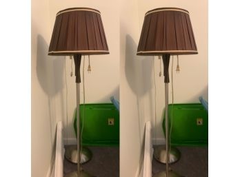 Two Floor Lamps, Includes 2 Sets Of Lampshades.