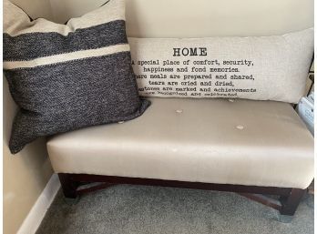 Upholstered Beige Bench, Throw Pillows