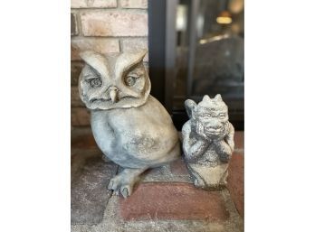 Very Heavy Cement Owl & Gargoyle Statue