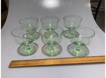 Six Green Glass Dessert Bowls