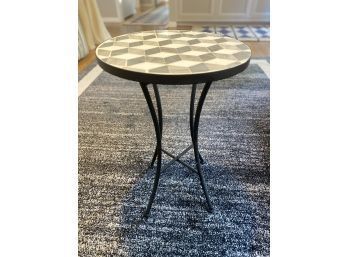 Grey & White Geometric Tile Table , Metal Base
