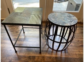 Pair Of Tile Top Metal Tables