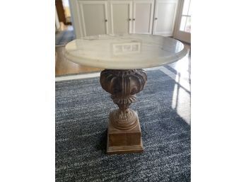 Small Marble Table, Carved Wood Base