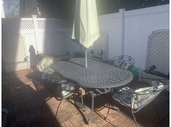 Outdoor Patio Set With 4 Chairs, Cushions, Umbrella And Stand