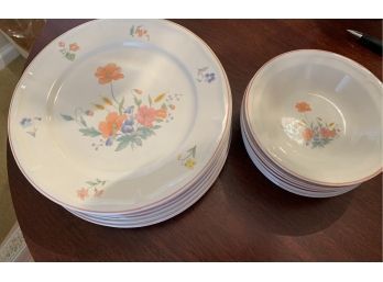 Vintage Pattern Stoneware 8 Bowls 8 Plates