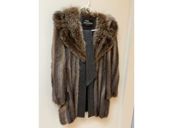 Fur Coat With Leather Trim.  Size 10
